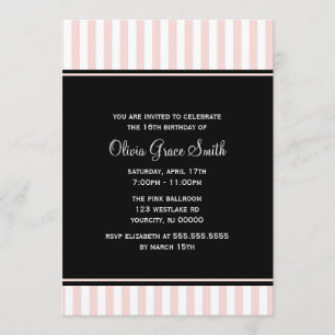 Invitación Cumpleaños de rayas rosadas y blancas elegantes