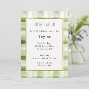 Invitación Cumpleaños de Rayas Verdes a Cuadros