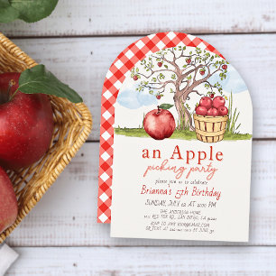 Invitación Cumpleaños de Recogida de Manzanas con Árbol de Ma