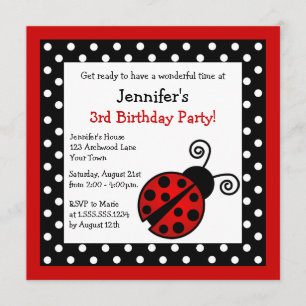 Invitación Cumpleaños de Red Ladybug - Puntos de Polka Blanco