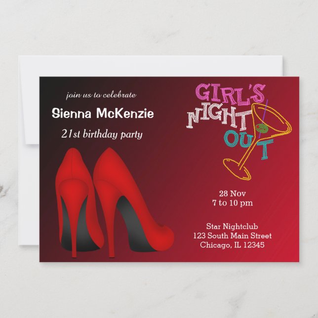 Invitación cumpleaños de Red Stilettos (Anverso)