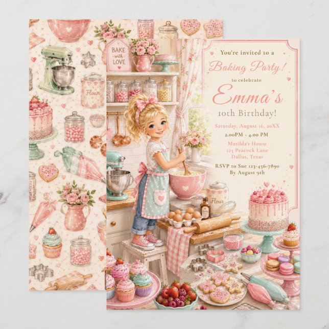 Invitación Cumpleaños de repostería para niños (Anverso / Reverso)