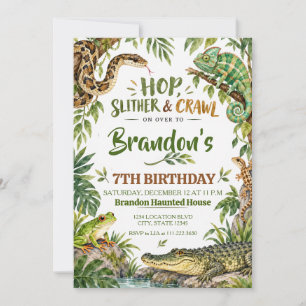 Invitación Cumpleaños de reptil de acuarela en la selva