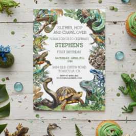 Invitación Cumpleaños de Reptil Deslizar Serpiente Tortuga 