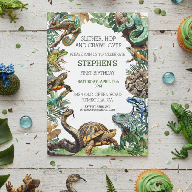 Invitación Cumpleaños de Reptil Deslizar Serpiente Tortuga  (Subido por el creador)