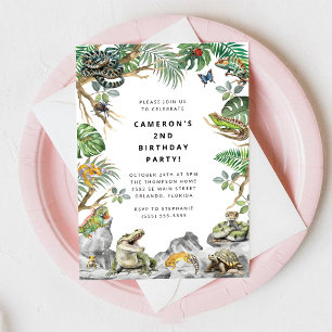 Invitación Cumpleaños de reptil Tortuga Serpiente Deslizar Ga