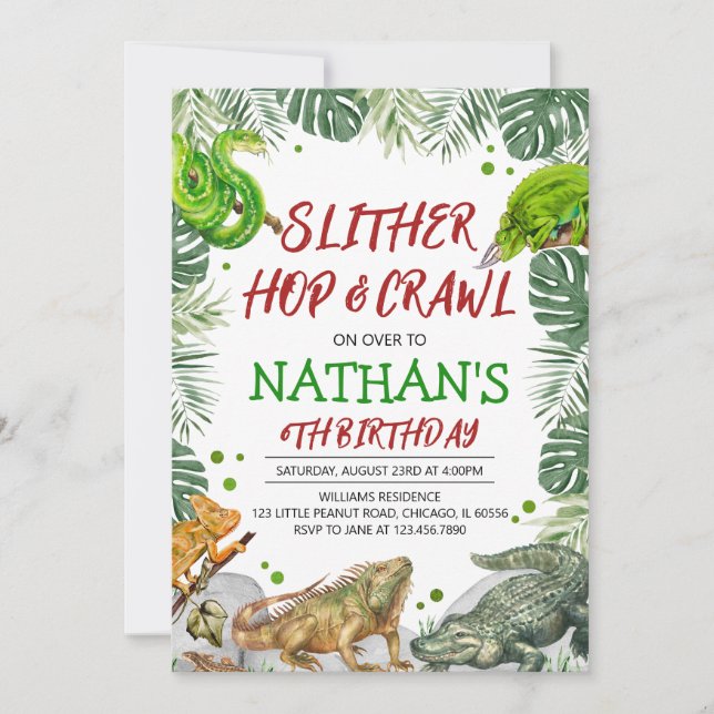Invitación Cumpleaños de Reptiles (Anverso)