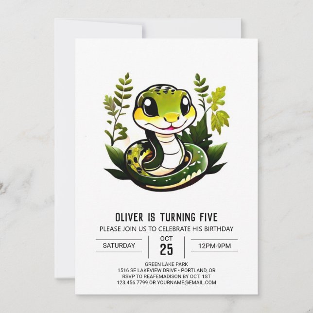 Invitación Cumpleaños de Reptiles Modernos (Anverso)