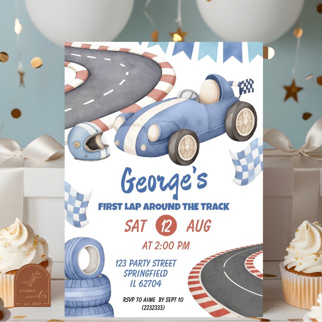 Invitación Cumpleaños de Retro Blue Racing Primera Vuelta (Subido por el creador)