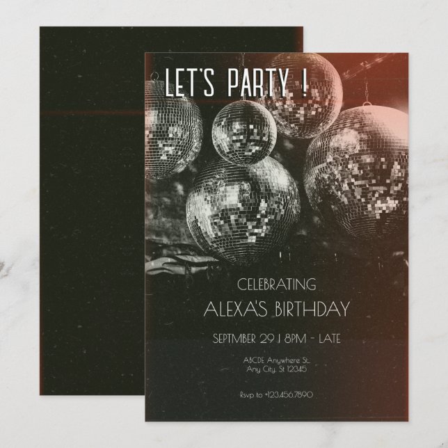 Invitación cumpleaños de Retro Disco Ball (Anverso / Reverso)