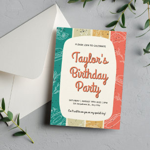 Invitación Cumpleaños de Retro Stripes Picnic