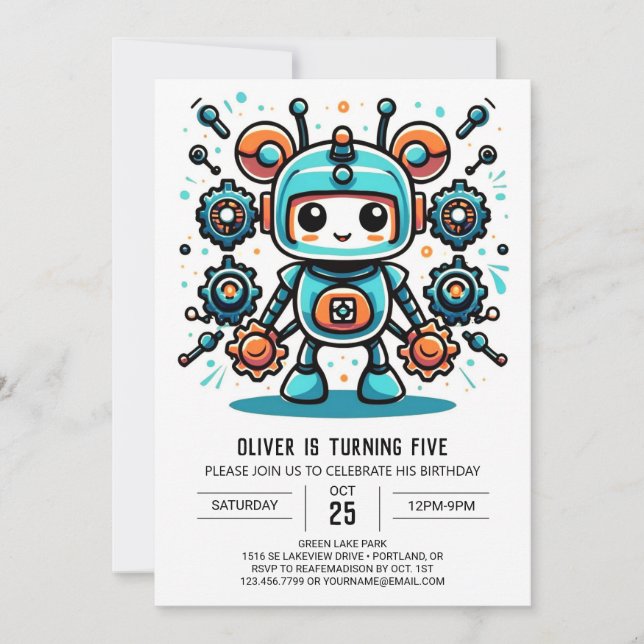 Invitación Cumpleaños de Robot Builder (Anverso)