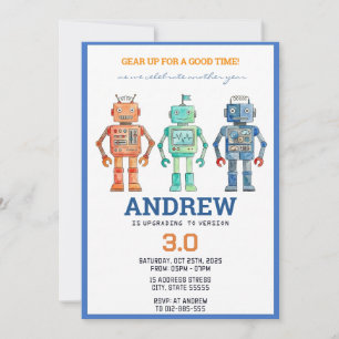 Invitación Cumpleaños de robots de acuarela personalizados