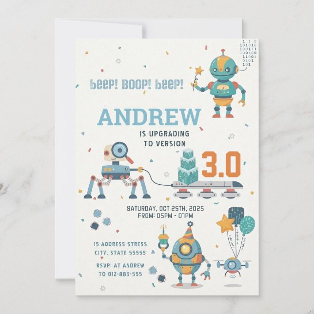 Invitación Cumpleaños de robots de ciencia personal  (Anverso)