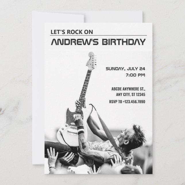 Invitación cumpleaños de rock (Anverso)