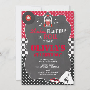 Invitación Cumpleaños de Rock & Roll de Sock Hop de los 50