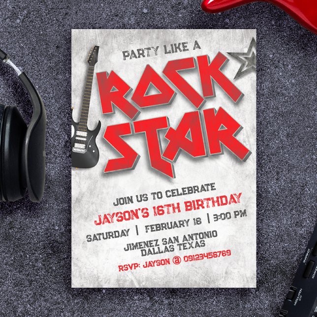Invitación Cumpleaños de Rockstar (Subido por el creador)