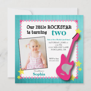 Invitación Cumpleaños de rockstar de Guitar & Stars Girl