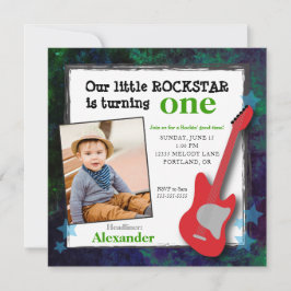 Invitación Cumpleaños de Rockstar para Niño con Guitarra y Es