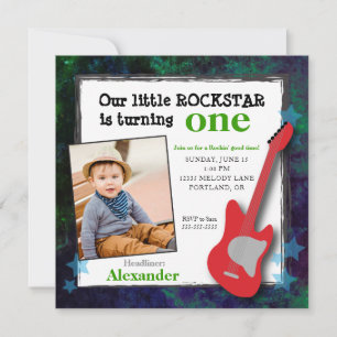 Invitación Cumpleaños de Rockstar para Niño con Guitarra y Es