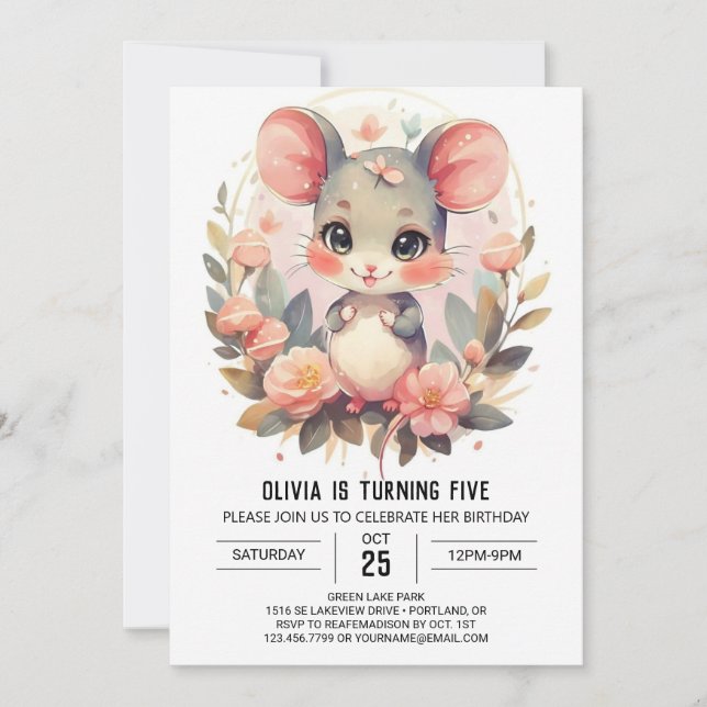 Invitación Cumpleaños de Rodent Moda Mouse (Anverso)