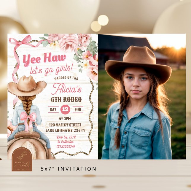 Invitación Cumpleaños de Rodeo Coquette con Lazo Rosa con Fot (Subido por el creador)