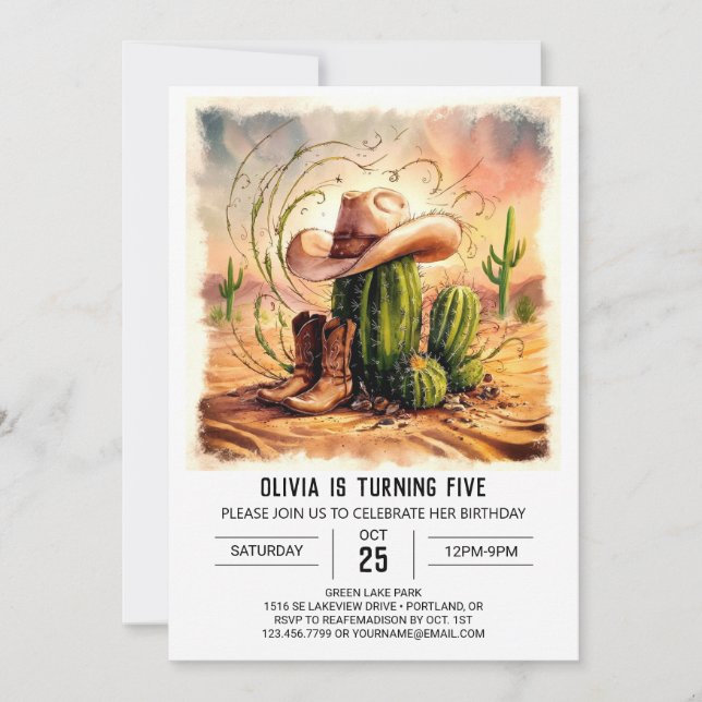 Invitación Cumpleaños de Rodeo Cowboy Encantado (Anverso)