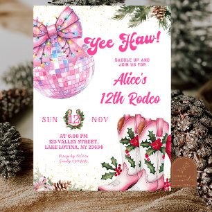 Invitación Cumpleaños de Rodeo de Navidad de Invierno Rosa Va