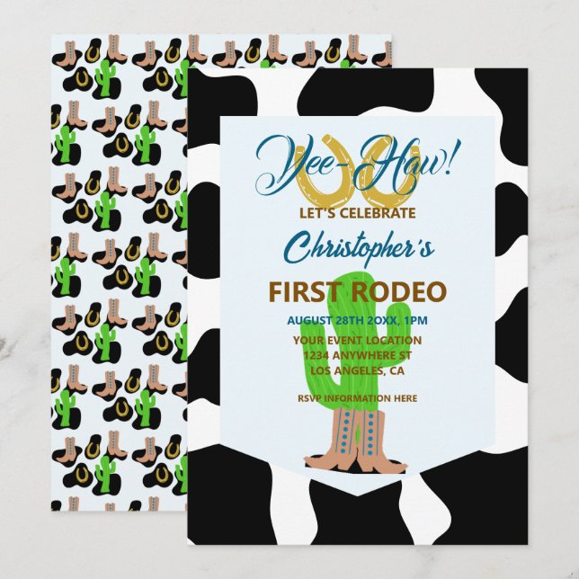 Invitación Cumpleaños de Rodeo de Vaquero Occidental (Anverso / Reverso)