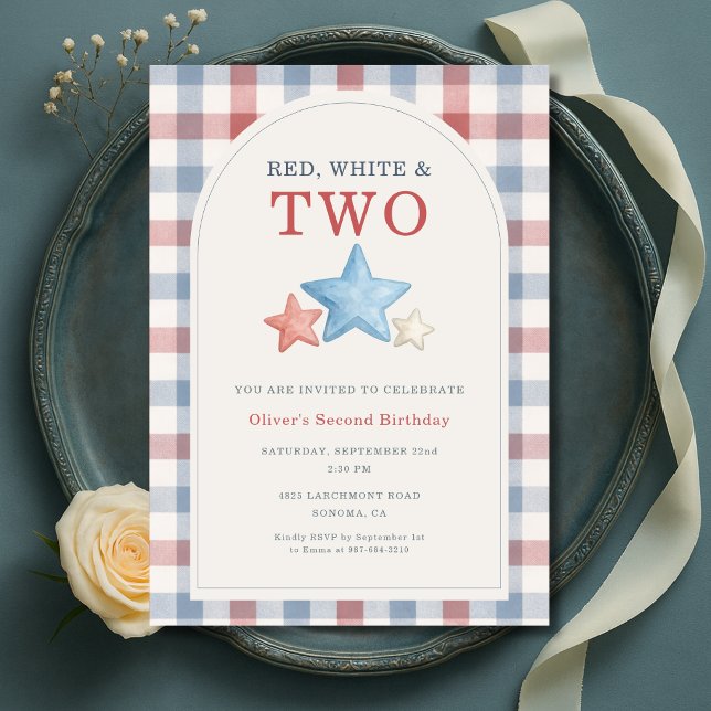 Invitación Cumpleaños de rojo blanco y dos 4 de julio a cuadr (Subido por el creador)
