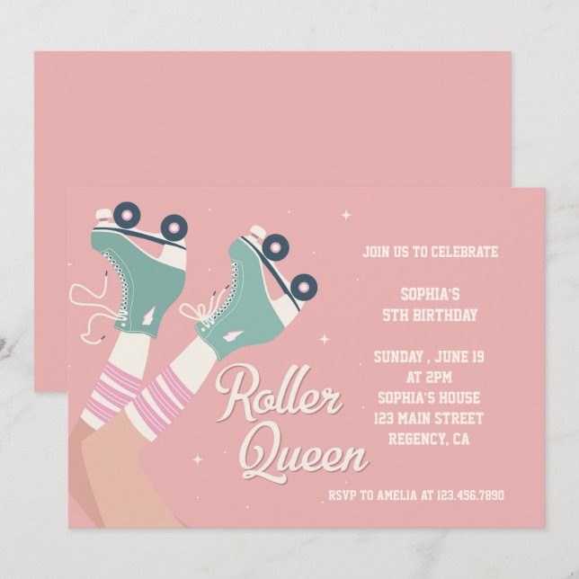 Invitación Cumpleaños de Roller Queen Retro (Anverso / Reverso)