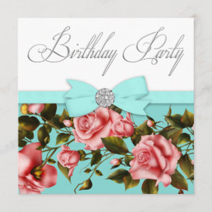 Invitación Cumpleaños de Rosa Rosa Azul Teal