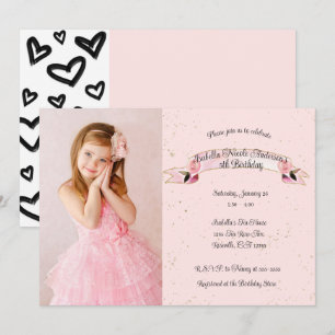 Invitación Cumpleaños de Rosa Rosa Brillante y Corazones Foto