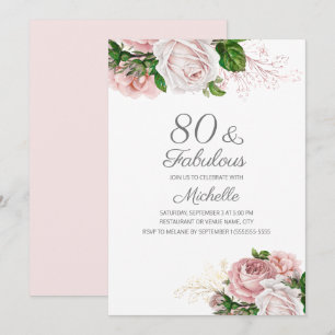 Invitación Cumpleaños de Rosa Sonrojado Floral 80 y Fabuloso