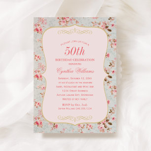 Invitación Cumpleaños de Rosa Vintage Shabby Chic
