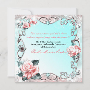 Invitación Cumpleaños de Rosas de Melocotón y Mariposas