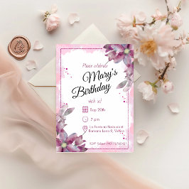 Invitación Cumpleaños de Rosé Watercolor Florals