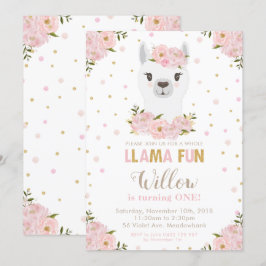 Invitación Cumpleaños de Rubor Floral Llama