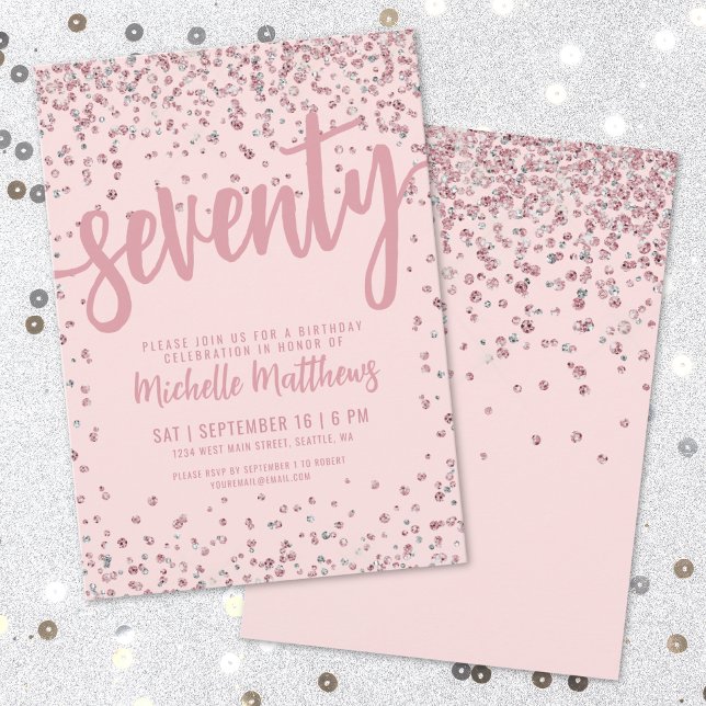 Invitación Cumpleaños de Rubor Pink 70 (Blush Pink 70th Birthday Invitation)