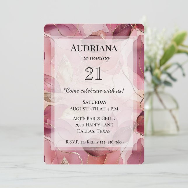 Invitación Cumpleaños de Rubor Pink Gold (Anverso de pie)