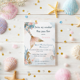 Invitación Cumpleaños de Rubor Pink Mermaid