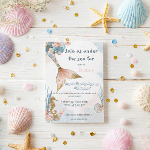 Invitación Cumpleaños de Rubor Pink Mermaid