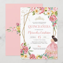 Invitación Cumpleaños de Rubor Pink Peony y Lily Quinceanera