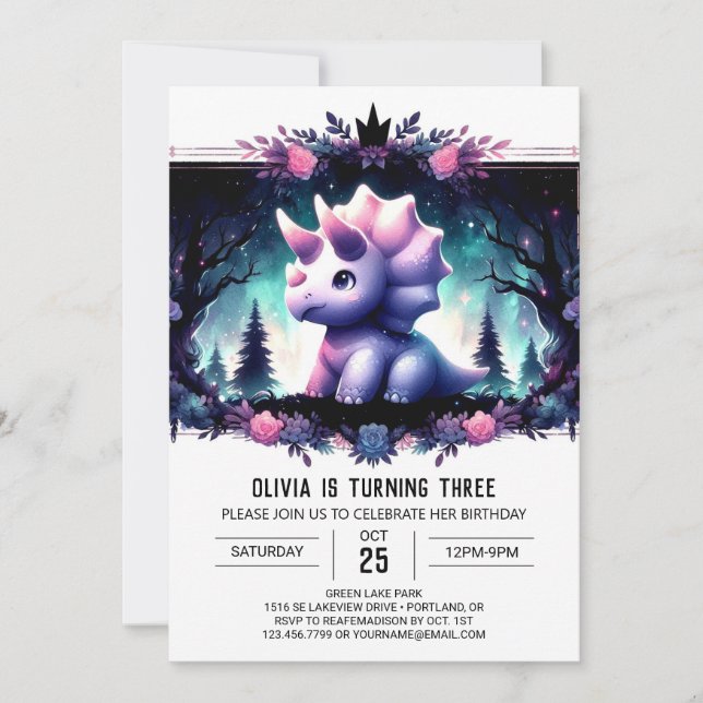 Invitación Cumpleaños de Rustic Boho Triceratops (Anverso)