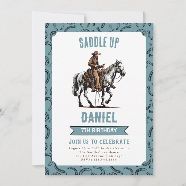 Invitación Cumpleaños de Saddle Up Cowboy (Anverso)