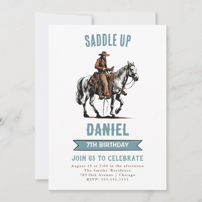 Invitación Cumpleaños de Saddle Up Cowboy (Anverso)