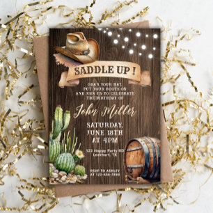 Invitación Cumpleaños de Saddle Up - Gorra de Vaquero Occiden
