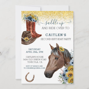 Invitación Cumpleaños de Saddle Up Horse Lover Sunflower