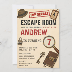 Invitación Cumpleaños de Sala de Escape Personalizada