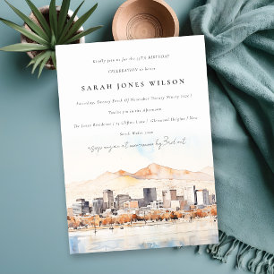 Invitación Cumpleaños de Salt Lake City Utah Watercolor Scape